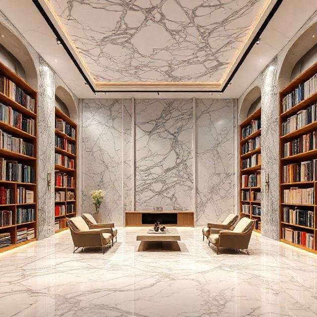 Interiors with Marble Bookmatching and Waterfall Edges