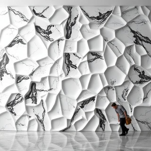 3D CNC-Carved Marble Walls